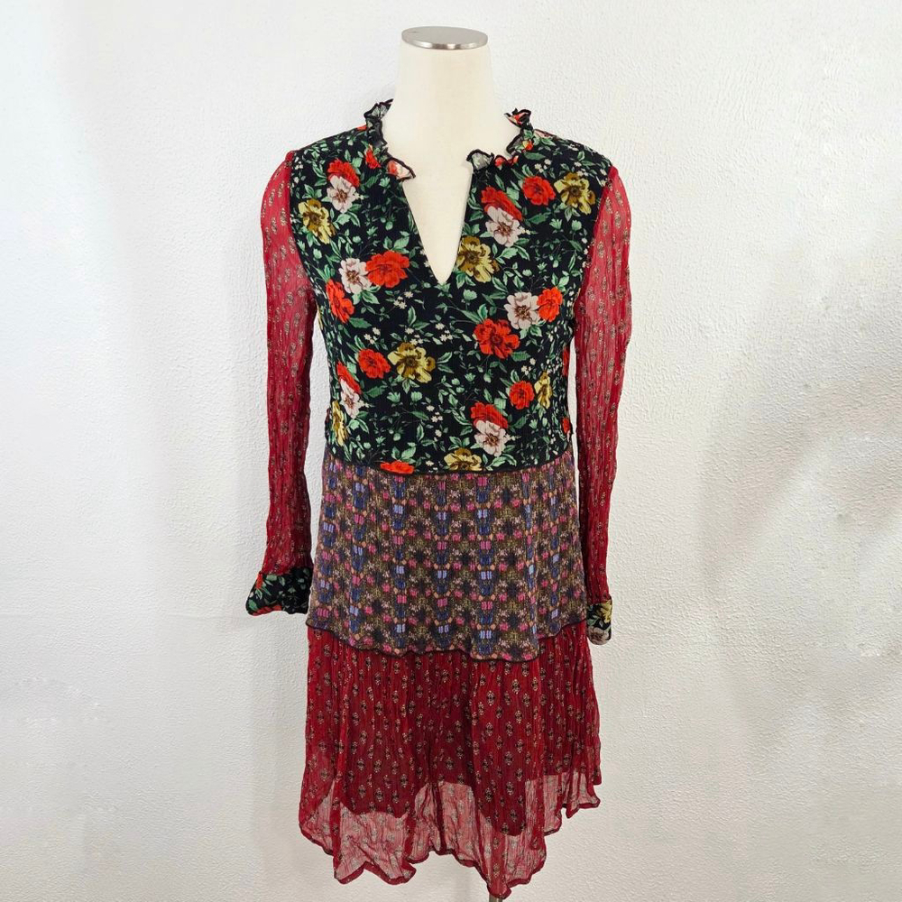 Sundance Patterns of Wonder boho patchwork floral dress long sleeve women medium - Picture 2 of 8